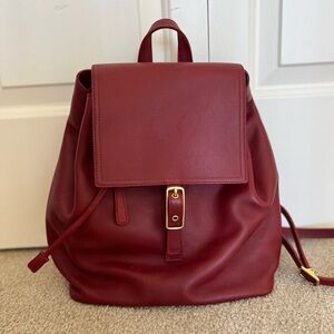 Coach Maroon Red Leather Goldtone Hardware Buckle Drawstring Backpack